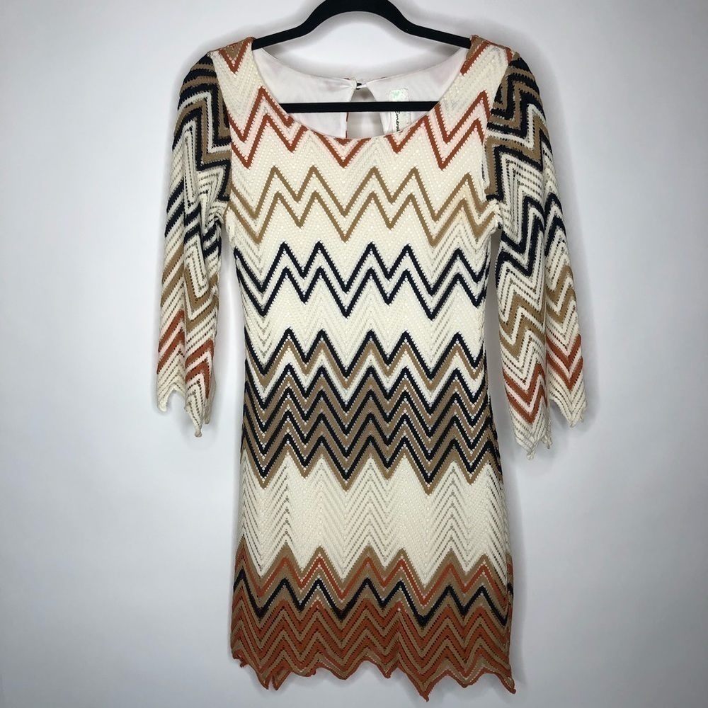𝅺emerald Boho Cream Navy Tan Burnt Orange Chevron Lace Bell Sleeve Hippie Dress